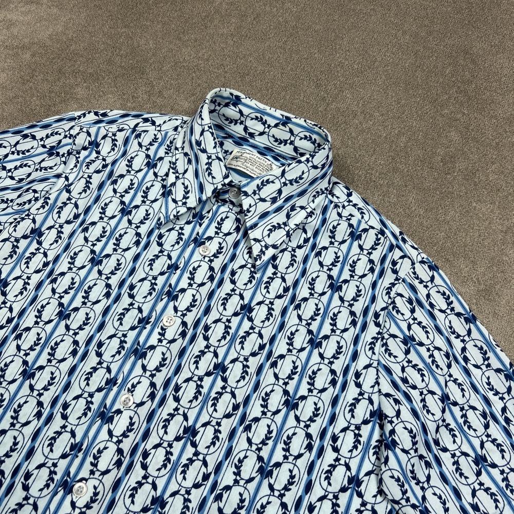 Vintage KMart Shirt Mens Medium Blue Floral Dagger Collar Permanent Press 70s
